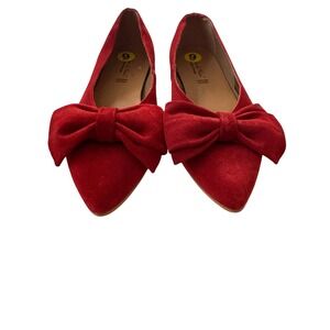 Dino de Faria Ashley Red Suede Bow Pointed Toe Flats Womens 9 EU 40 Portugal